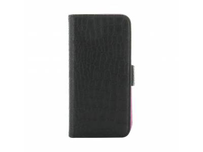 iPhone SE/5s/5 wallet extended croc zwart/roze binnen
