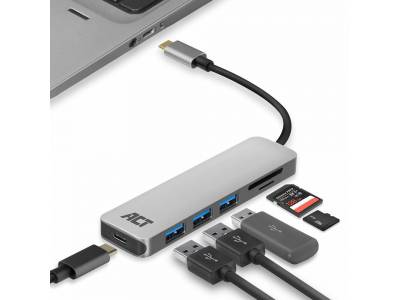 USB-C Hub 3-poort met kaartlezer en PD-doorvoer
