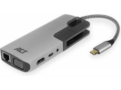 USB-C naar HDMI of VGA multipoortadapter 4K met ethernet en USB-hub