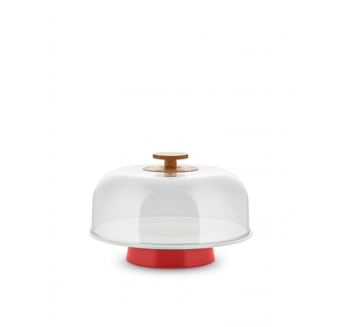 Mattina Stand in porcelain, red. Lid in PMMA with knob in bamboo wood.  Alessi