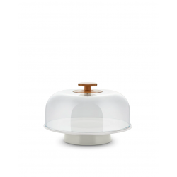 Alessi Mattina Stand in porcelain, Warm Grey. Lid in PMMA with knob in bamboo wood. 