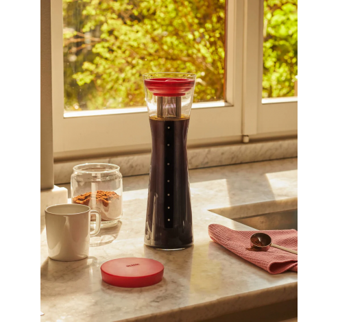 Mazagran Cold brew coffee carafe in borosilicate glass and thermoplastic resin, brown. Filter in 18/10 stainless steel.  Alessi