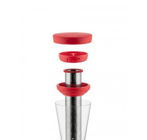 Mazagran Cold brew coffee carafe in borosilicate glass and thermoplastic resin, red. Filter in 18/10 stainless steel.  Alessi