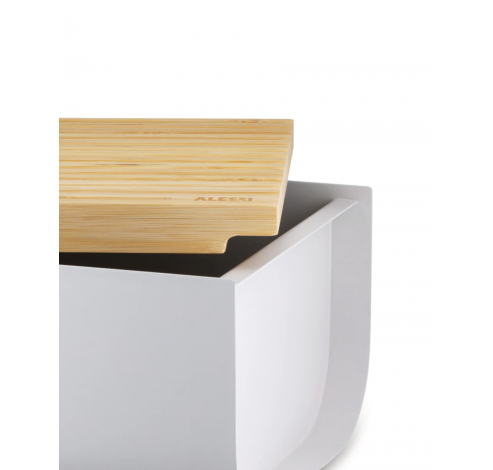 Mattina Bread box in steel coloured with epoxy resin, Dark Grey with cutting board in bamboo wood.  Alessi