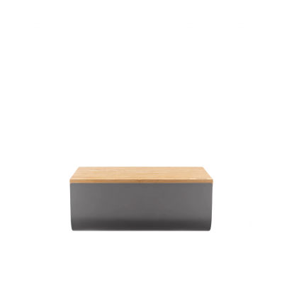 Mattina Bread box in steel coloured with epoxy resin, Dark Grey with cutting board in bamboo wood. 