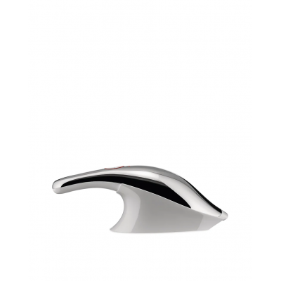 Handheld vacuum cleaner, rechargeable in 18/10 stainless steel mirror polished and thermoplastic resin, white. Charger in thermoplastic resin with integrated crevice tool and wet nozzle. US plug.  Alessi