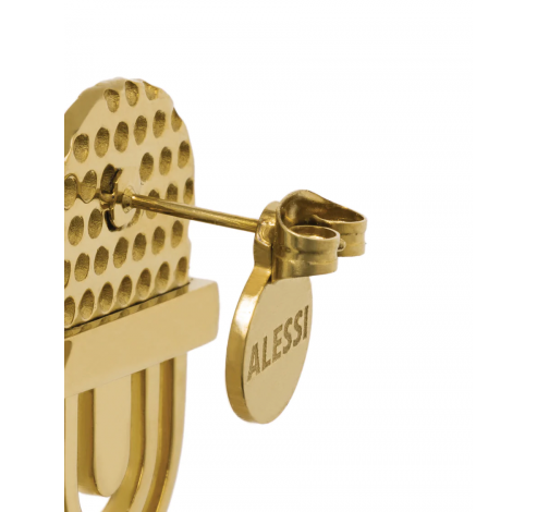 Fresia Two earrings in steel, coated with hypoallergenic PVD, gold.  Alessi