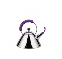 3909 Kettle in 18/10 stainless steel with handle and whistle in PA, purple. Magnetic steel bottom suitable for induction cooking. Limited edition of 9999 numbered copies. 
