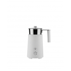 Alessi Plissé Multi-function induction milk frother in thermoplastic resin, white. Jug in 18/10 stainless steel. US plug. 600 W 