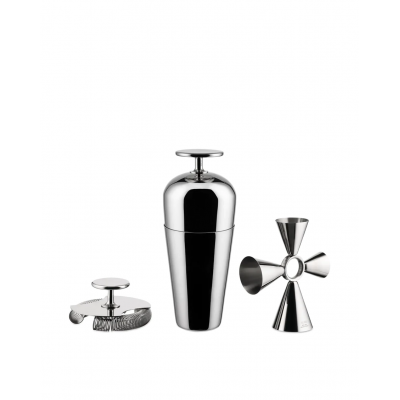 The tending box Set composed of: “Parisienne” cocktail shaker, double bar strainer,   Alessi