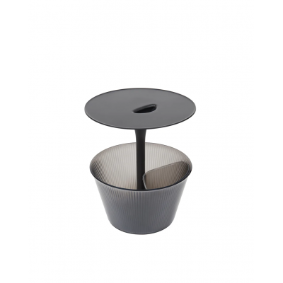 Pick-Up Multi-purpose side table in chrome-plated zamak and thermoplastic resin, black, with container for bottles. 
