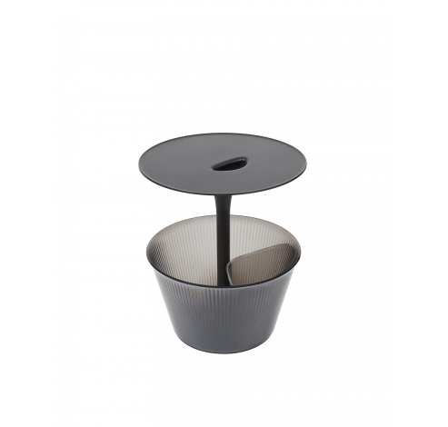 Pick-Up Multi-purpose side table in chrome-plated zamak and thermoplastic resin, black, with container for bottles.  Alessi