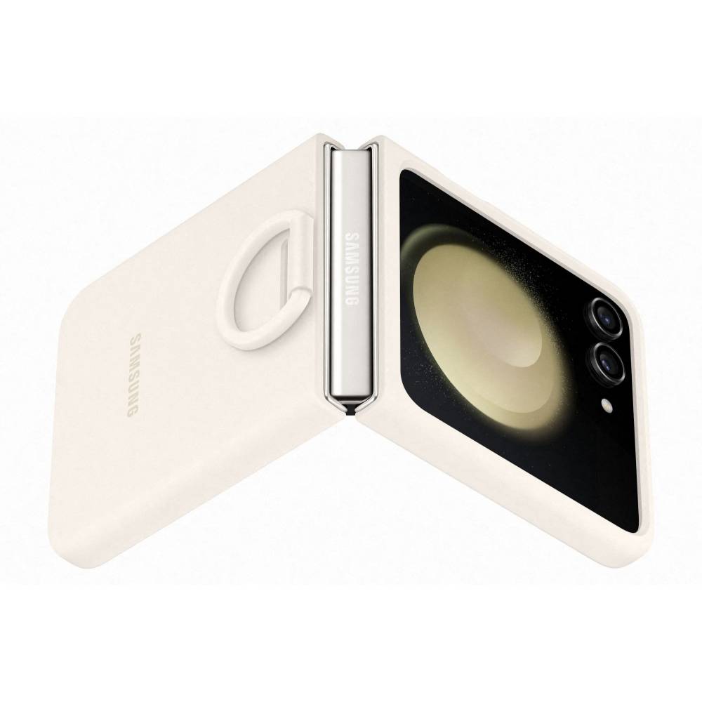 Samsung Smartphonehoesje Galaxy Z Flip5 Silicone Case with Ring (Galaxy Z Flip5) Crème