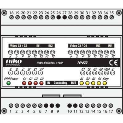 Niko Toegangscontrole - modulaire switcher voor het sturen van het videosignaal van 4 buitenposten of externe camera's naar 1 uitgang  Niko