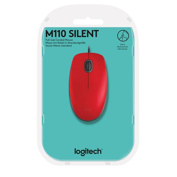 Logitech Computermuis M110 Silent Corded Mouse Red