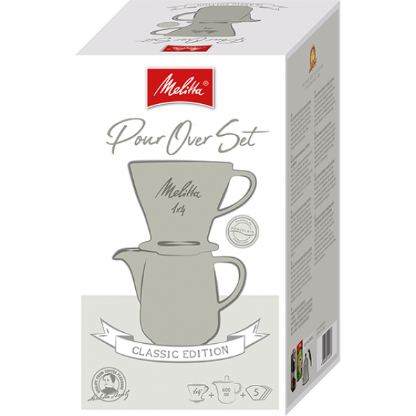 Pour Over set porselein - koffiefilter 1x4® & kan 0,6l grijs 