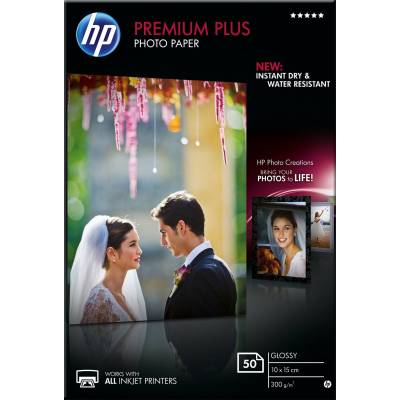Premium Plus glanzend fotopapier, 50 vel, 10x15cm  HP