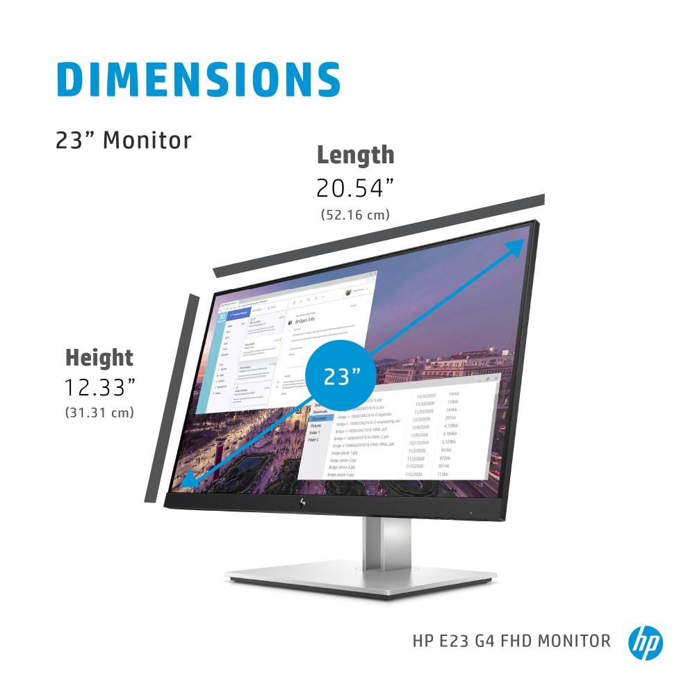 HP Monitor E23 G4 (9VF96AA) Zilver, Zwart