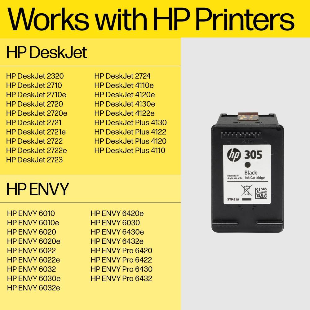 HP Inktpatronen inktpatroon 305 zwart 3YM61AE301