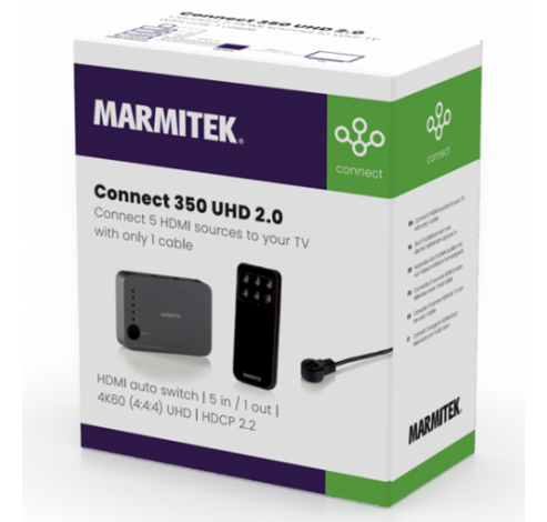 Connect 350 UHD 2.0 - HDMI Switcher 5 in /1 uit, Ultra HD (4K)  Marmitek