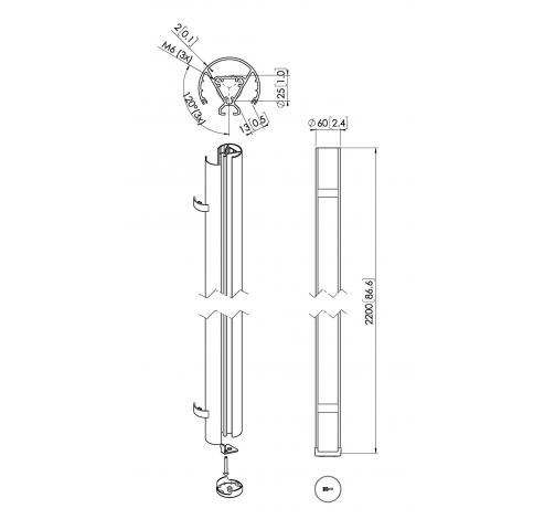 PUC 2422S Tube 220cm (argent)  Vogels