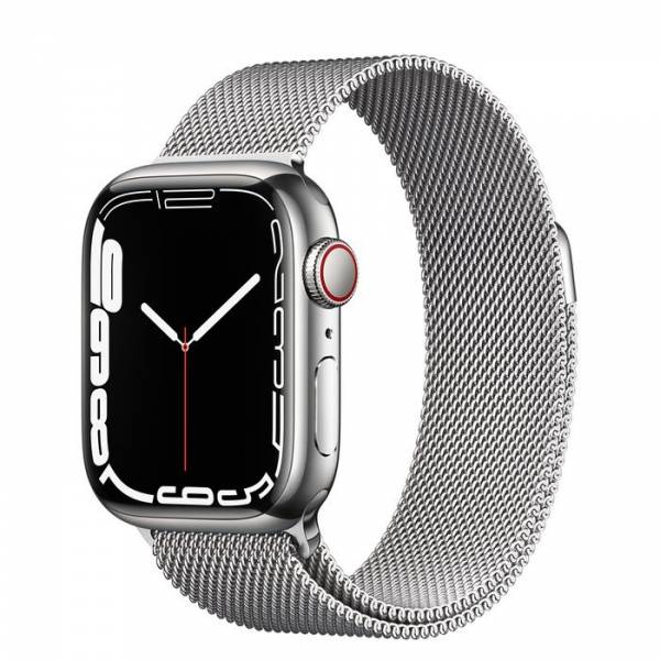 Apple Watch Series 7 GPS + Cellular 41mm Zilver Roestvrij Staal met Milanees Bandje Zilver Apple Watch Series 7 GPS + Cellular 41mm Zilver Roestvrij Staal met Milanees Bandje Zilver