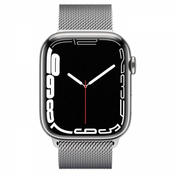 Apple Watch Series 7 GPS + Cellular 45mm Zilver Roestvrij Staal met Milanees Bandje Zilver Apple Watch Series 7 GPS + Cellular 45mm Zilver Roestvrij Staal met Milanees Bandje Zilver