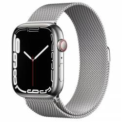 Apple Watch Series 7 GPS + Cellular 45mm Zilver Roestvrij Staal met Milanees Bandje Zilver 