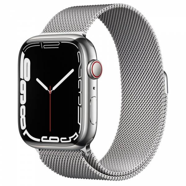 Apple Watch Series 7 GPS + Cellular 45mm Zilver Roestvrij Staal met Milanees Bandje Zilver Apple Watch Series 7 GPS + Cellular 45mm Zilver Roestvrij Staal met Milanees Bandje Zilver