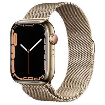 Apple Watch Series 7 GPS + Cellular, 45mm Gold Stainless Steel Case with Gold Milanese Loop Apple