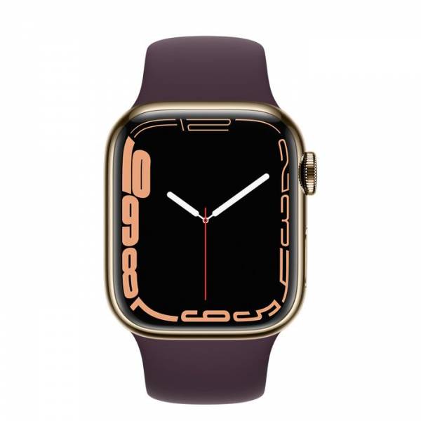 Apple Watch Series 7 GPS + Cellular 41mm Goud Roestvrij Staal met Sportbandje Donker Kers Apple Watch Series 7 GPS + Cellular 41mm Goud Roestvrij Staal met Sportbandje Donker Kers