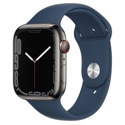 Apple Watch Series 7 GPS + Cellular, 45mm Graphite Stainless Steel Case with Abyss Blue Sport Band - Regular Apple