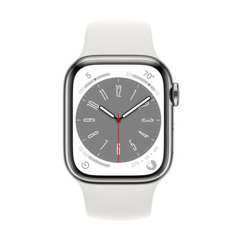Apple Watch Series 8 GPS + Cellular 41mm Silver Stainless Steel Case met White Sport Band Regular  Apple