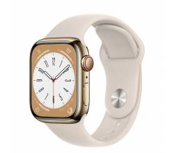 Apple Watch Series 8 GPS + Cellular 41mm Gold Stainless Steel Case met Starlight Sport Band Regular Apple