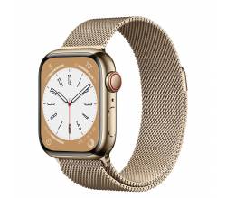 Apple Watch Series 8 GPS + Cellular 41mm Gold Stainless Steel Case met Gold Milanese Loop Apple