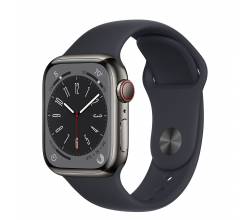 Apple Watch Series 8 GPS + Cellular 41mm Graphite Stainless Steel Case met Midnight Sport Band Regular Apple