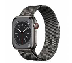 Apple Watch Series 8 GPS + Cellular 41mm Graphite Stainless Steel Case met Graphite Milanese Loop Apple