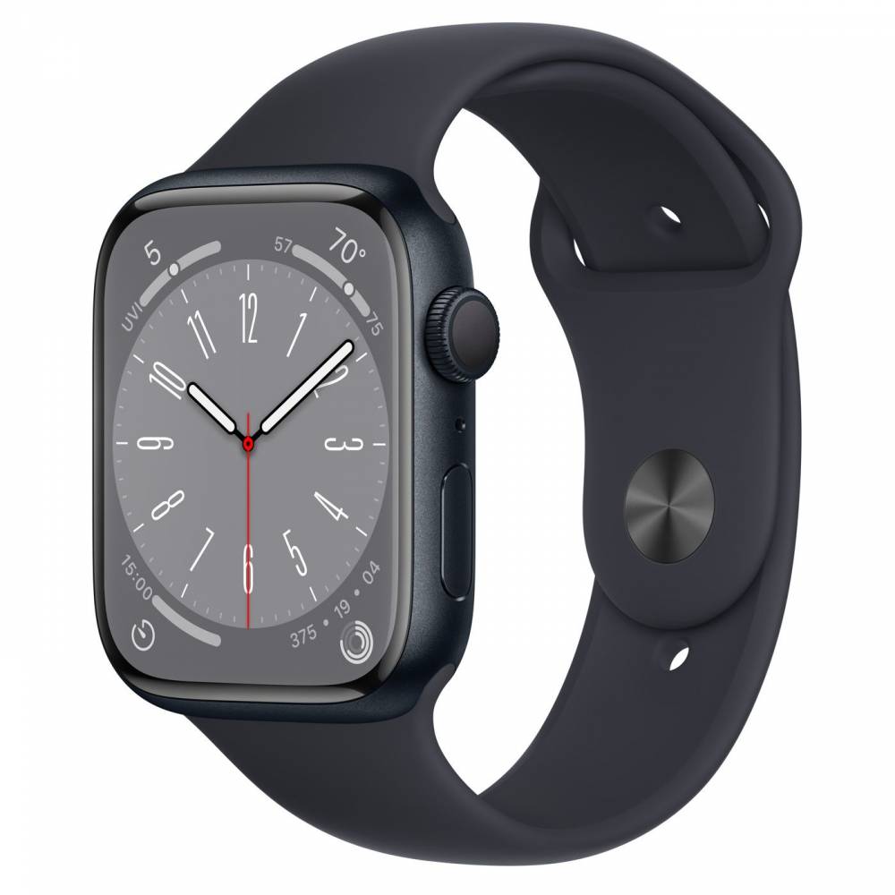Apple Smartwatch Apple Watch Series 8 GPS 45mm Midnight Aluminium Case met Midnight Sport Band Regular