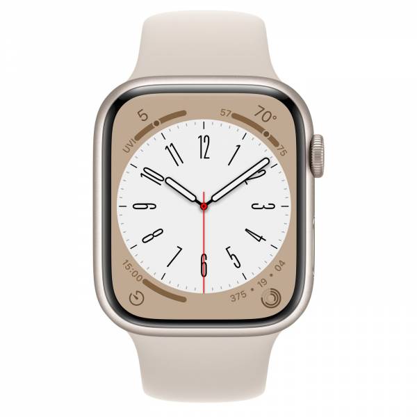 Apple Apple Watch Series 8 GPS 45mm Starlight Aluminium Case met Starlight Sport Band Regular