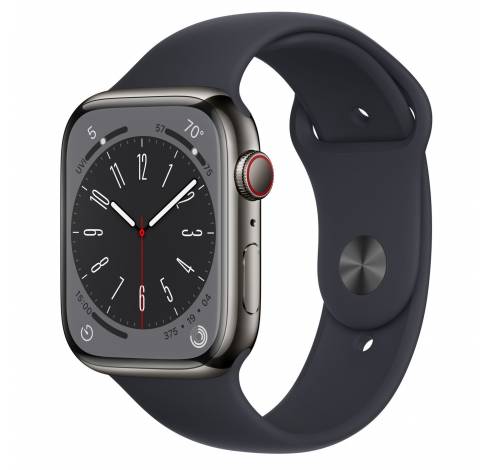 Apple Watch Series 8 GPS + Cellular 45mm Graphite Stainless Steel Case met Midnight Sport Band Regular  Apple