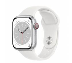 Apple Watch Series 8 GPS + Cellular 41mm Silver Aluminium Case met White Sport Band Regular Apple
