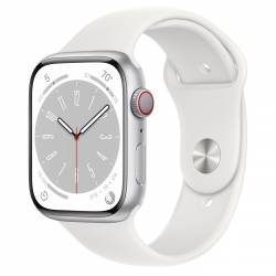 Apple Watch Series 8 GPS 45mm Silver Aluminium Case met White Sport Band Regular Apple