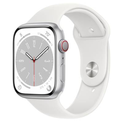 Apple Watch Series 8 GPS 45mm Silver Aluminium Case met White Sport Band Regular Apple