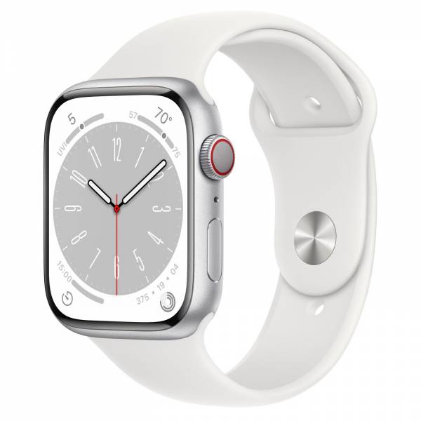 Apple Apple Watch Series 8 GPS 45mm Silver Aluminium Case met White Sport Band Regular