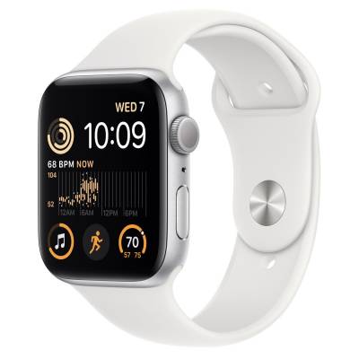 Apple Watch SE GPS 44mm Silver Aluminium Case met White Sport Band Regular Apple