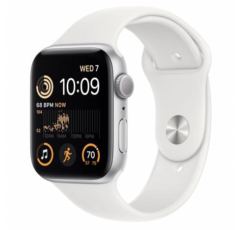 Apple Watch SE GPS 44mm Silver Aluminium Case met White Sport