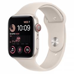 Apple Watch SE GPS + Cellular 44mm Starlight Aluminium Case met Starlight Sport Band Regular 