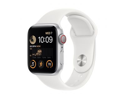 Apple Watch SE GPS + Cellular 40mm Silver Aluminium Case met White Sport Band Regular