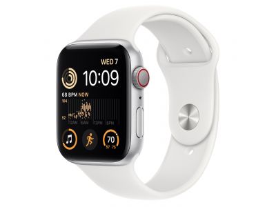 Apple Watch SE GPS + Cellular 44mm Silver Aluminium Case met White Sport Band Regular