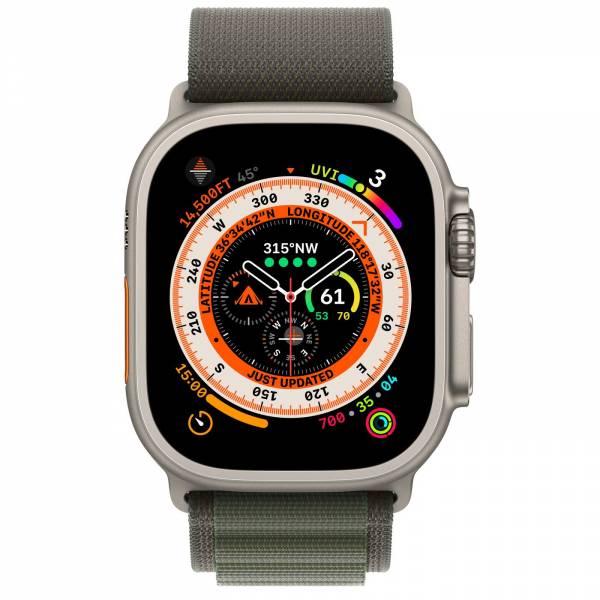 Apple Watch Ultra GPS + Cellular 49mm Titanium Case with Green Alpine Loop Small 